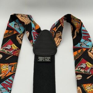 Vintage Addiction Suspenders Baseball Theme 100% Silk Made In Korea
